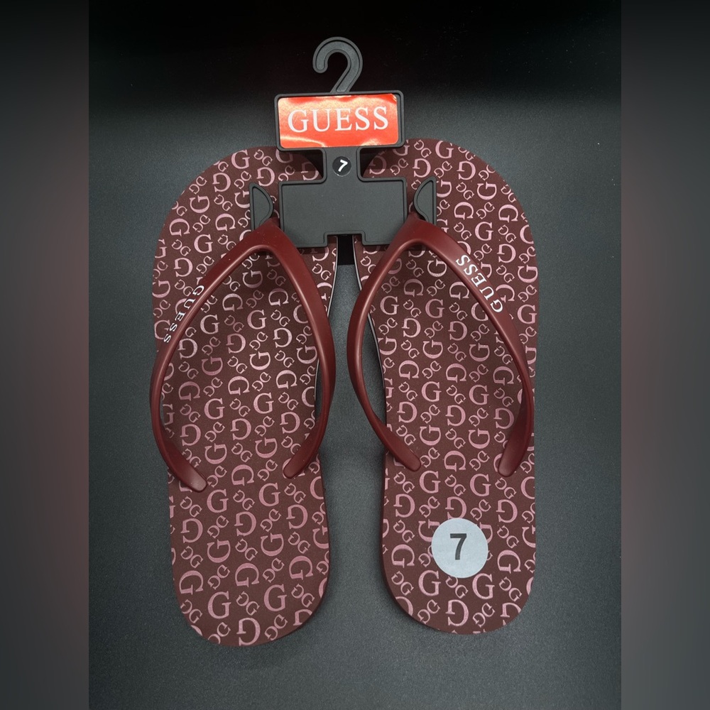 Guess Red Flip Flop Logo